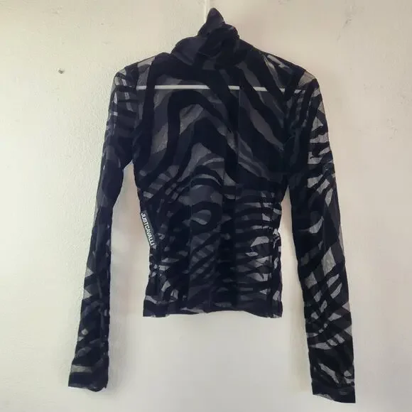 Just Cavalli Black Sheer Top Shirt Long Sleeve Size 40 US Small High Neck Velvet - Picture 1 of 9
